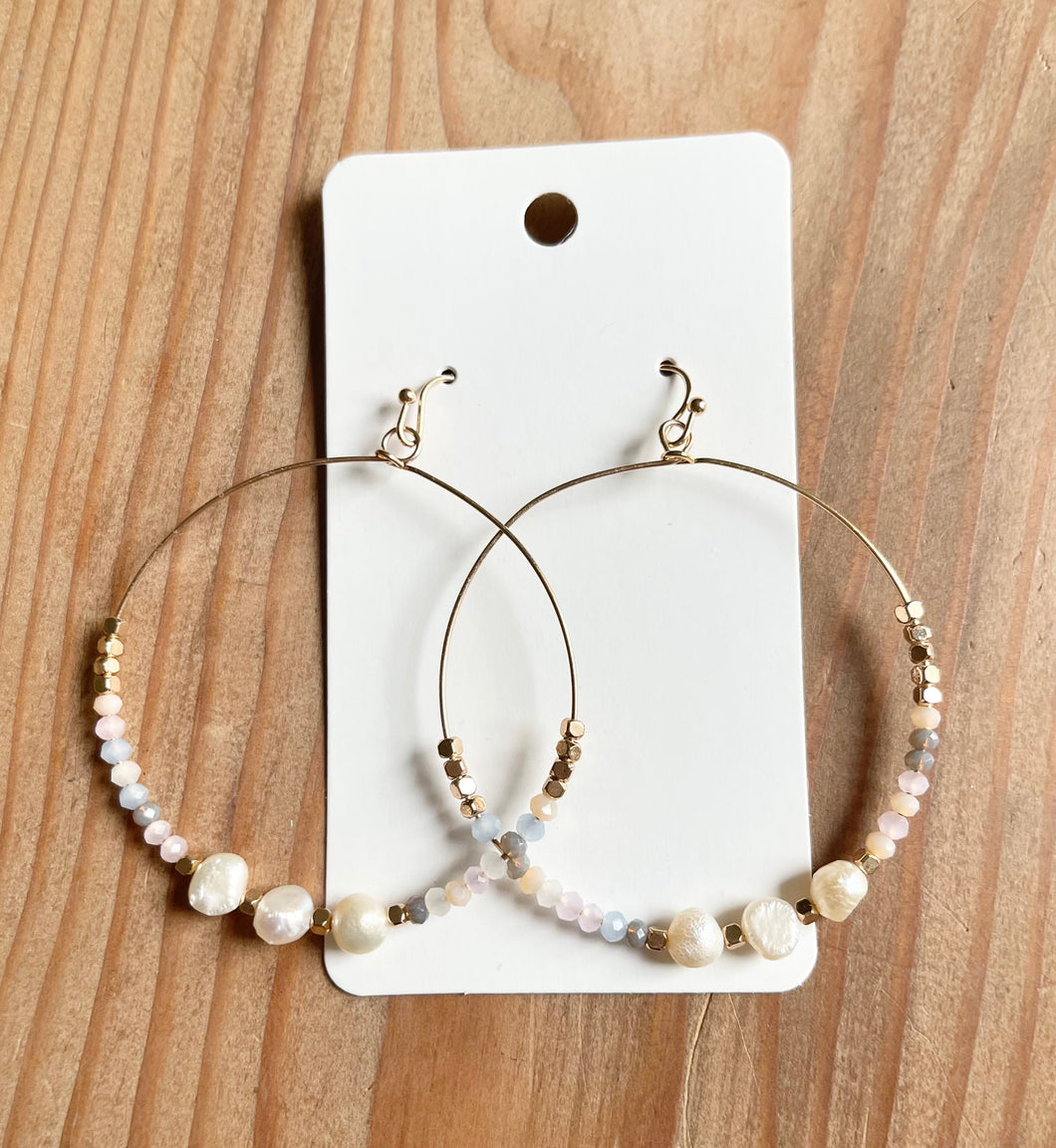 Beaded Pearl Hoop Earrings